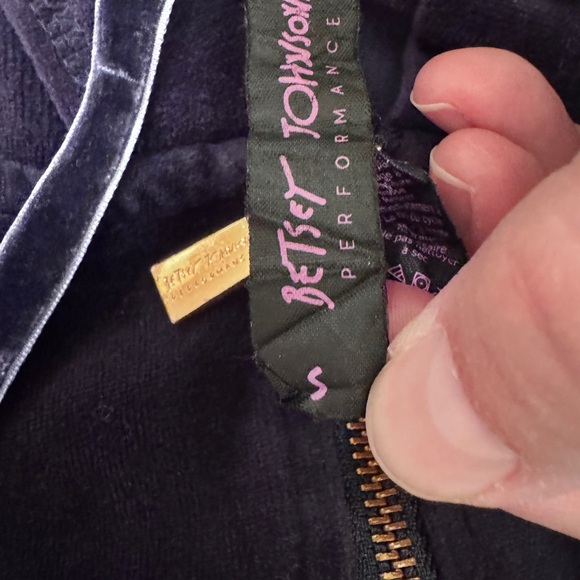 Betsey Johnson Navy Velour Full Zip Hoodie Jacket Vtg Y2K Stripe Patches - Picture 5 of 7